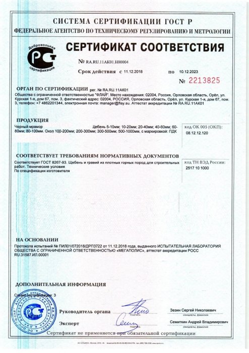 Сертификат на черный мрамор в Старом Осколе 